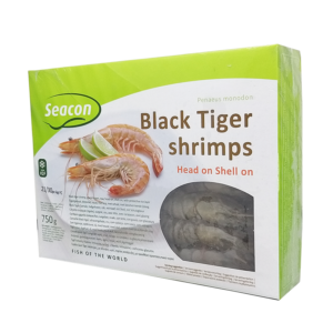 Black Tiger Shrimps Head On Shell On 21/30 750gr