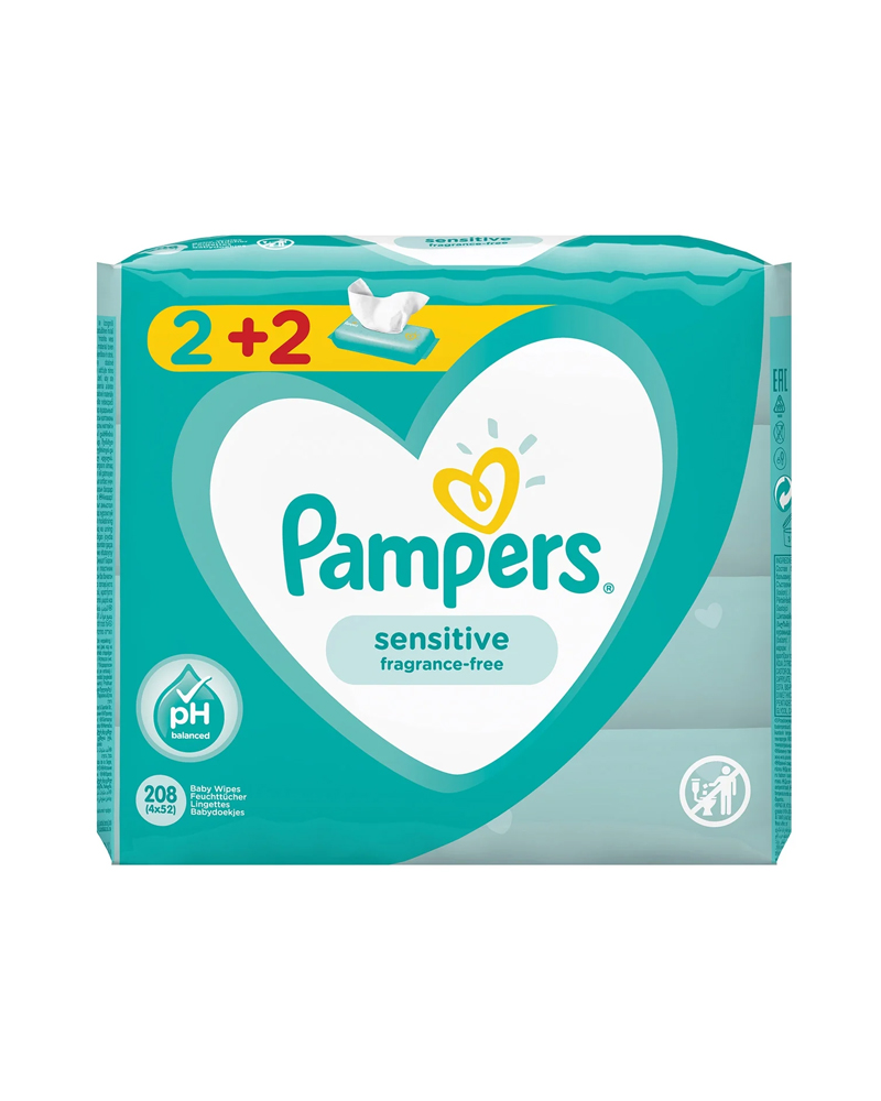 Pampers Baby Wipes Sensitive 2+2 Free 4x52 Pieces