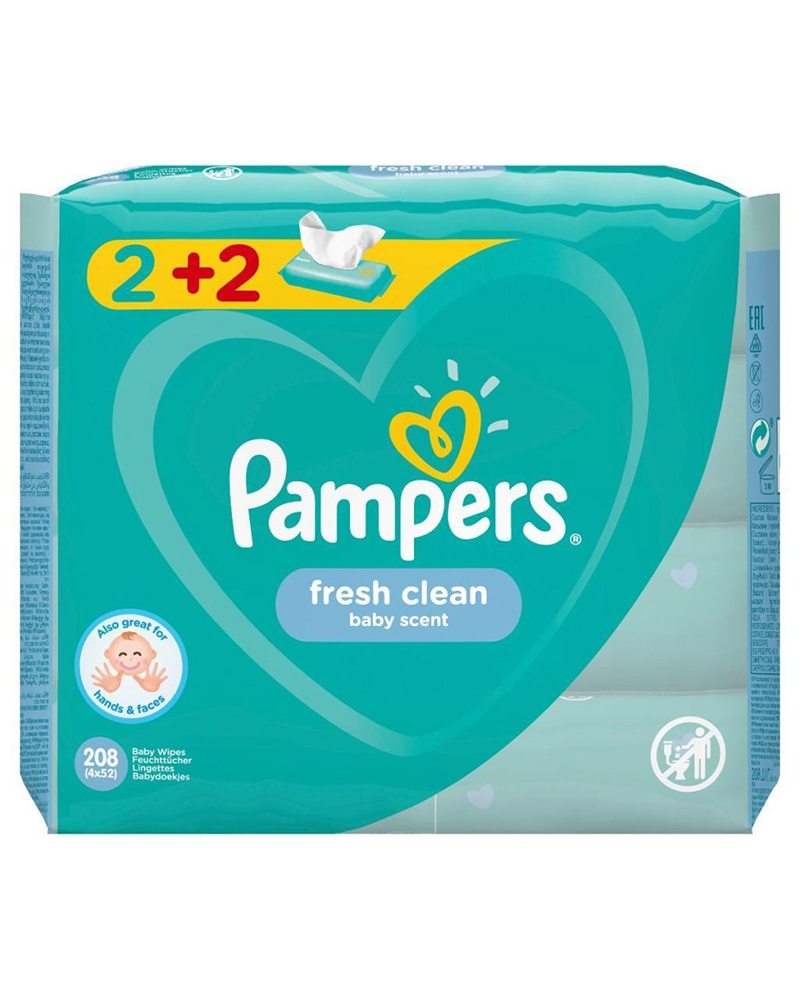 Pampers Baby Wipes Fresh Clean Baby Scent 4x52 Pieces